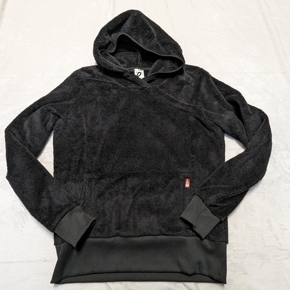 The north face fleece/sherpa fuzzy pullover hooded sweatshirt black Large - Picture 1 of 9